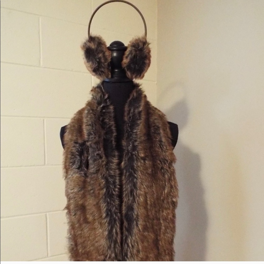 Restoration Hardware faux fur scarf and ear muffs